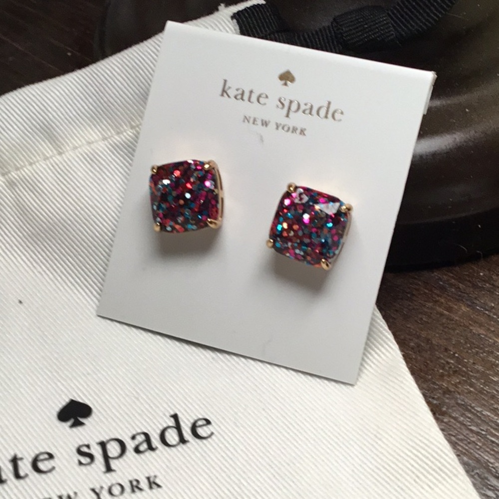 NWOT Kate Spade Square Multi Glitter Earring Studs